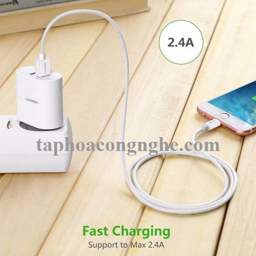 Ugreen 80313 50CM màu trắng cáp Lightning ra Usb 0.5M mạ nickel chống nhiễu có chíp MFI chính hãng US155 30080313